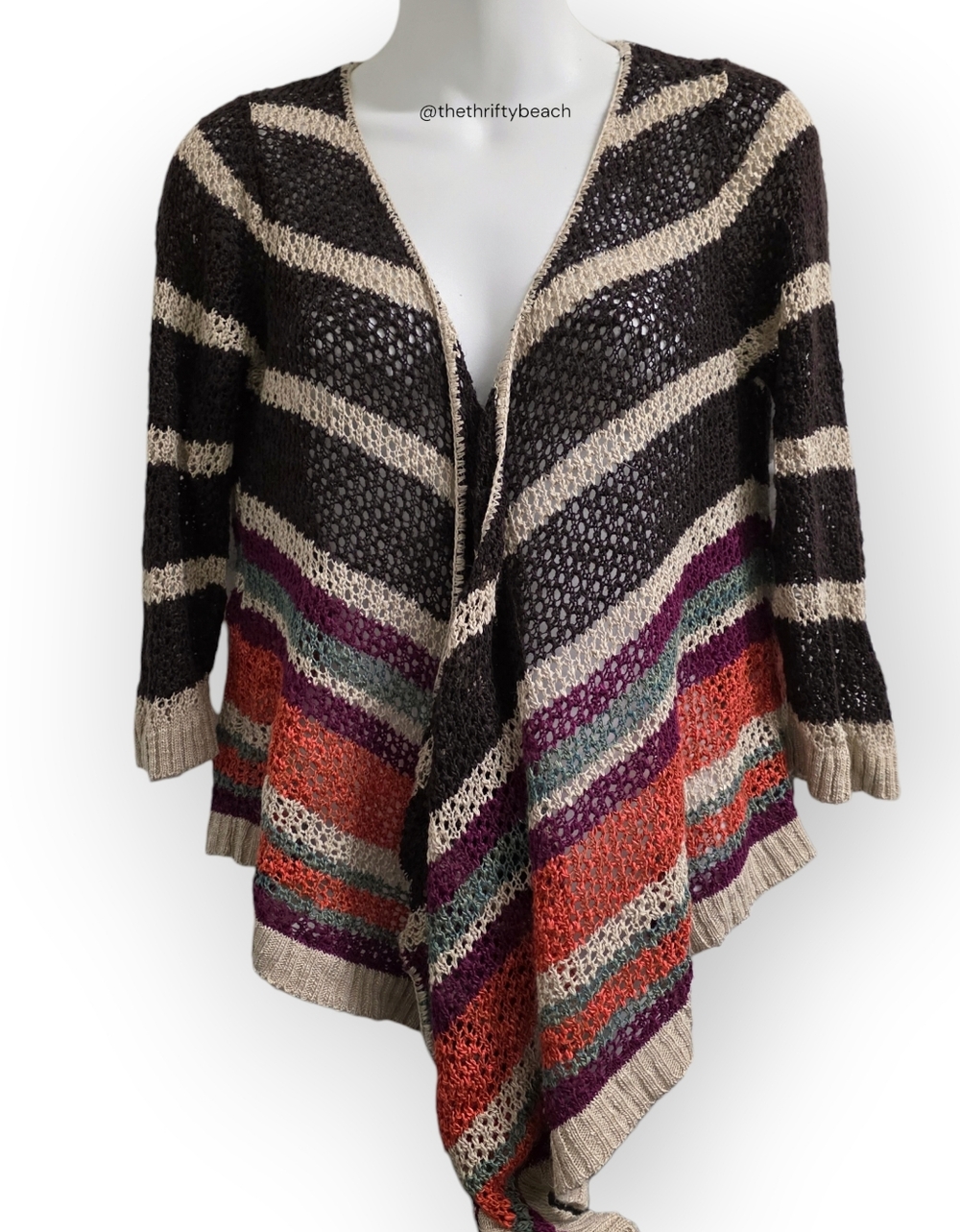 Open-Front Striped Knit Cardigan